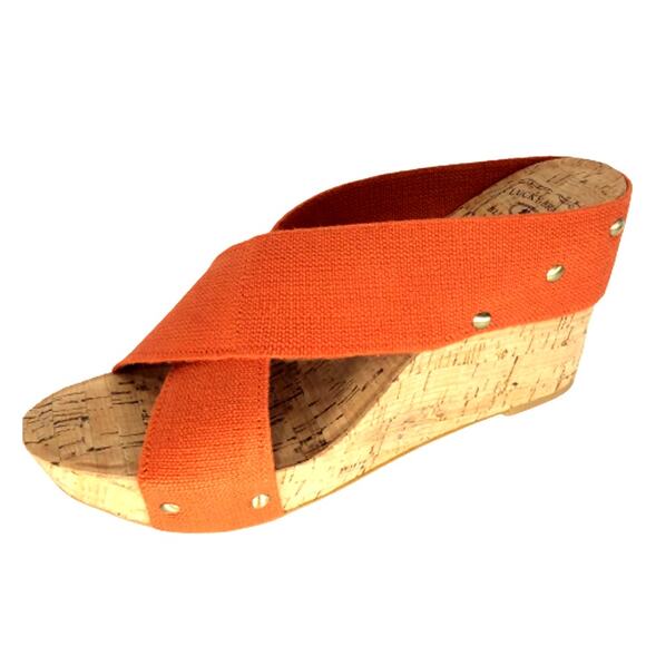 Lucky Brand Miller 2 Platform Wedge Cork Orange Tangerine Sandals Heels 9.5 M - Picture 1 of 10